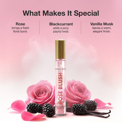 Good Vibes Rose Blush Eau de Parfum – Rose & Vanilla Musk | Soft Floral Perfume | Romantic, Elegant & Sweet Scent | Long-Lasting up to 10 Hours | Travel-Friendly Feminine Pocket Perfume for Women – 15 ml
