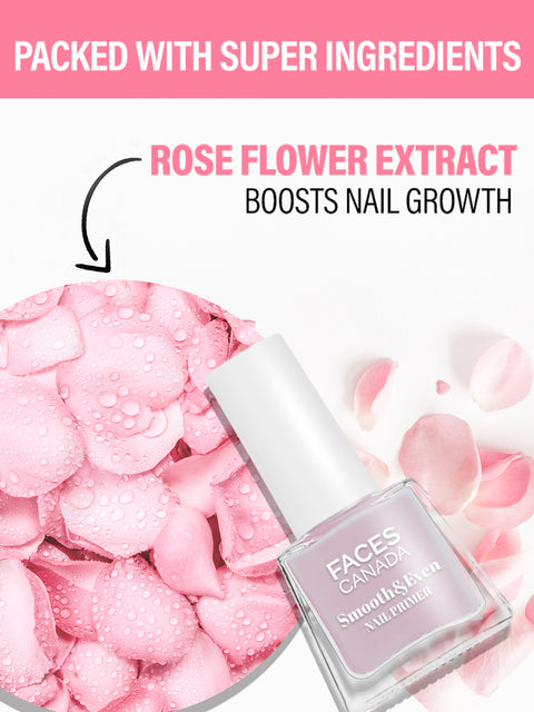FACES CANADA Smooth & Even Nail Primer, 5ml | Vitamin E & Rose Quartz | Rose Flower Extract | Satin Matte Finish | Hydrated, Nourished & Brighter Nails | Blurs Imperfections | Conceals Ridges