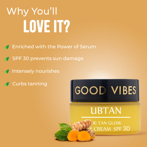 Good Vibes Ubtan De-Tan Glow Day Cream SPF30 | Tan free, Brightening, Depigmentation (80 gm)