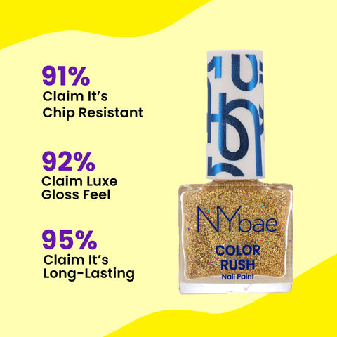 NY Bae Color Rush Nail Paint - Glam Giltter 02 (5.6 ml) | Chip Resistant | Long Lasting | Quick Dry | Gel Nail Polish