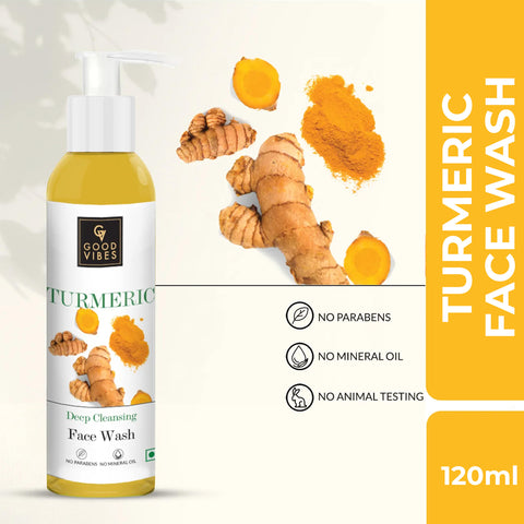 Good Vibes Turmeric Deep Cleansing Face Wash | Hydrating, Moisturizing, Brightening | No Parabens, No Mineral Oil, No Animal Testing (120 ml)