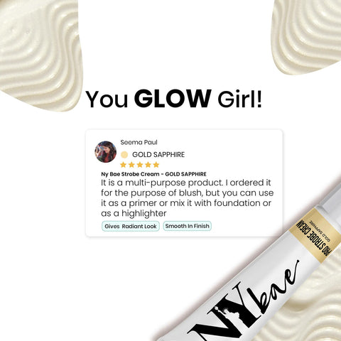 NY Bae PRO Strobe Cream - Gold Sapphire (12 gm) | Primer + Highlighter + Moisturizer | Dewy Makeup | Glowing Korean Skin | Best Suited For Normal To Dry Skin