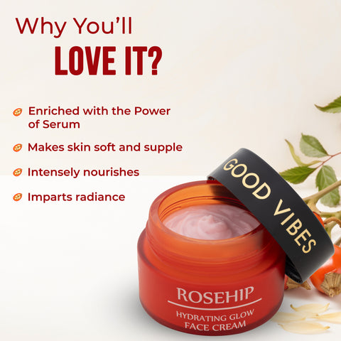Good Vibes Rosehip Hydrating Glow Face Cream with Power of Serum | Deep Nourishing & Brightening (80 gm)