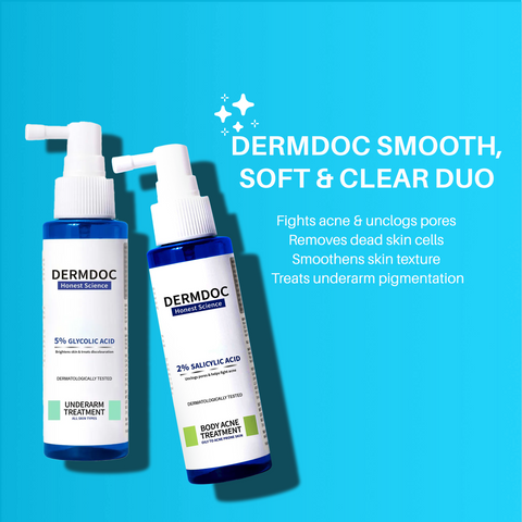 DERMDOC Combo Kit for Smooth & Clear Skin | 5% Glycolic Acid Under Arm Treatment Spray (100 ml) | 2% Salicylic Acid Body Acne Treatment Spray (100 ml) | body & back acne treatment dark underarms dark patches