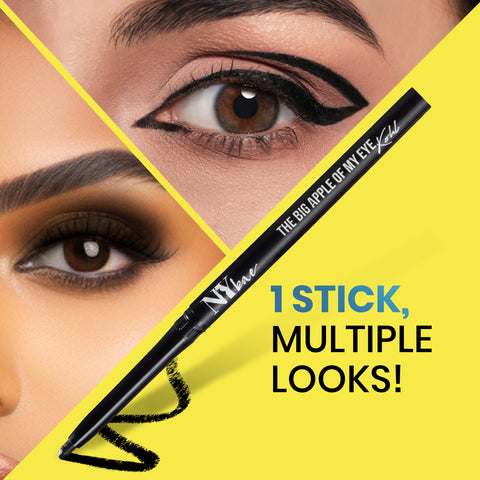 NY Bae The Big Apple Of My Eyes Kohl Kajal - Black (0.30 gm) | Eyeliner | Waterproof | Smudgeproof | Kajal Pencil | Jet Black | Smokey Eye | Eye Makeup | Eyeshadow