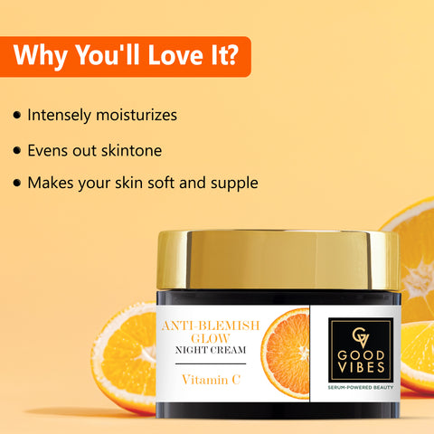 Good Vibes Anti-Blemish Vitamin C Glow Night Cream | Spotless, Brightening, Depigmentation, Reduces dark spot, Skin renewing, Sleep treatment (50 gm)