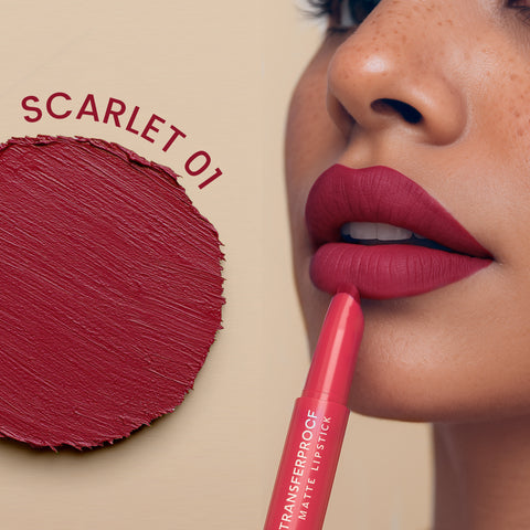NY Bae Transfer-proof Matte Crayon Lipstick – Scarlet 01 - 2 gm Creamy & Moisturizing | Vitamin E| Feather Light Texture | 12 shades for all Indian skin tones | Smudge Proof | Retractable Easy to Use | Smooth Application | 8 hrs+ Long Lasting