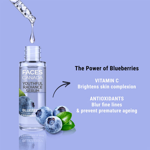 FACES CANADA Youthful Radiance Serum, 27 ml | Blueberry, AHA & Ceramides | Biphasic Face Serum | Anti-Ageing | Brightens, Hydrates, Moisturizes For Younger-Looking, Radiant Skin