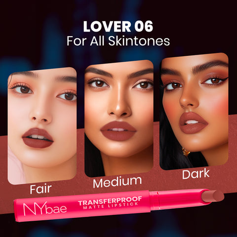 NY Bae Transfer-proof Matte Crayon Lipstick –Lover 06 - 2 gm Creamy & Moisturizing | Vitamin E | Feather Light Texture | 12 shades for all Indian skin tones | Smudge Proof | Retractable Easy to Use | Smooth Application | 8 hrs+ Long Lasting