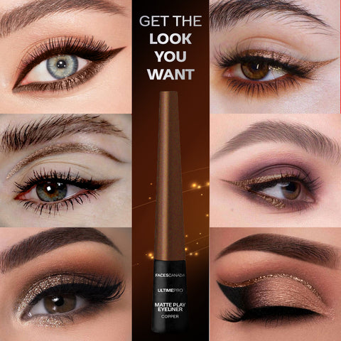 FACES CANADA Ultime Pro Matte Play Eyeliner - Copper, 2.5 ml | Quick Dry | Shimmer Finish | 24 Hr Long Lasting Formula | Precise Felt Tip | Highly Pigmented | Waterproof, Smudgeproof & Sweatproof