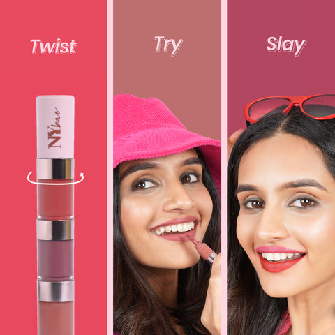 NY Bae 4 IN 1 Lip Play Liquid Lipstick - Pretty Pleasure (4 ml) | Matte Lips | Super Pigmented | Multi-Use | Pink & Brown Shades | Travel Kit