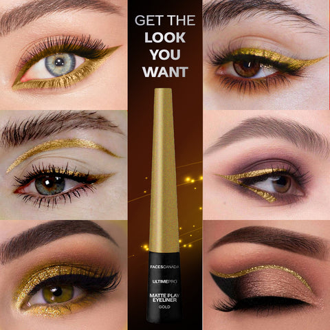 FACES CANADA Ultime Pro Matte Play Eyeliner - Gold, 2.5 ml | Quick Dry | Shimmer Finish | 24 Hr Long Lasting Formula | Precise Felt Tip | Highly Pigmented | Waterproof, Smudgeproof & Sweatproof