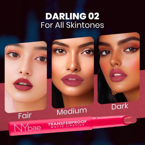 NY Bae Transfer-proof Matte Crayon Lipstick – Darling 02 - 2 gm Creamy & Moisturizing | Vitamin E | Feather Light Texture | 12 shades for all Indian skin tones | Smudge Proof | Retractable Easy to Use | Smooth Application | 8 hrs+ Long Lasting
