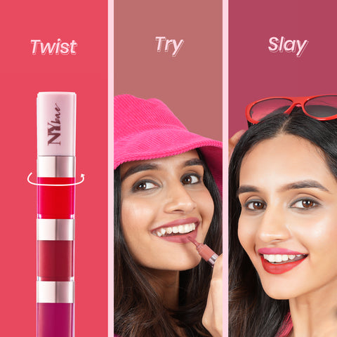 NY Bae 4 IN 1 Lip Play Liquid Lipstick - Rose Rush (4 ml) | Matte Lips | Super Pigmented | Multi-Use | Maroon & Red Shades | Travel Kit