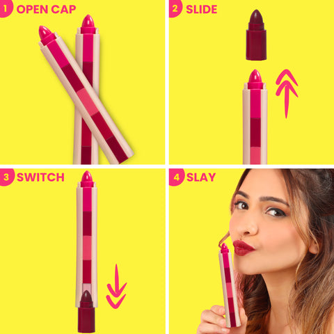 NY Bae 5 IN 1 Lipstick - Happy Hues 01 (6.5 gm) | Creamy Matte | Lip Crayon | Multi-use: Blush, Eyeshadow, Lip Liner, Bronzer | Pink & Red Shades | Travel Kit