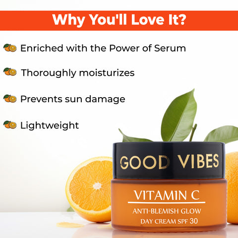 Good Vibes Anti-Blemish Glow Vitamin C Day Cream SPF 30 With Power Of Serum | Spotless, Brightening, Depigmentation | (80 gm)