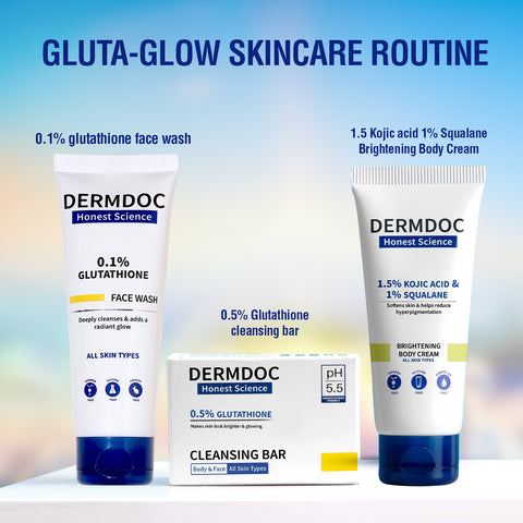 DERMDOC 0.5% Glutathione Cleansing Soap Bar (75 gm) | Soap Free Formula | Sensitive Skin Friendly | Skin Brightening | Gentle & Non-Drying