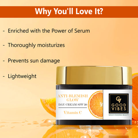Good Vibes Anti-Blemish Glow Vitamin C Day Cream SPF 30 With Power Of Serum | Spotless, Brightening, Depigmentation (50 gm)
