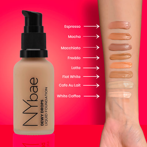 NY Bae Dewy Drops Foundation - White Coffee 08 (30 ml) | Very Fair Skin | Cool Undertone | Full Coverage | Long Lasting | Non-Transfer