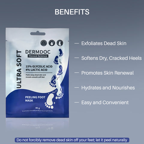 DERMDOC by Purplle 15 % Glycolic Acid & 4% Lactic Acid InstaPedi Foot Peeling Mask (40 gm) | Foot Mask For Baby Soft Feet | Removes & Heals, Dry & Cracked Skin