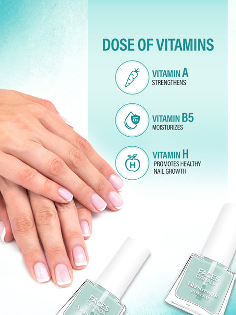FACES CANADA VitaStrength Base Coat, 5 ml | Strengthens Nails | Brightens | Multivitamin | Borage Oil | Instantly Smoothens | Hydrates | Cruelty-free