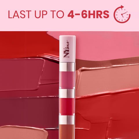 NY Bae 4 IN 1 Lip Play Liquid Lipstick - Pretty Pleasure (4 ml) | Matte Lips | Super Pigmented | Multi-Use | Pink & Brown Shades | Travel Kit