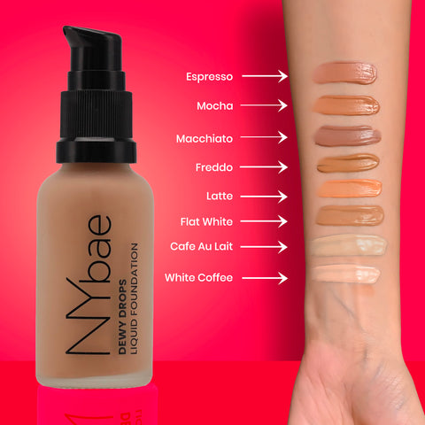 NY Bae Dewy Drops Foundation - Macchiato 03 (30 ml) | Wheatish Skin | Warm Undertone | Full Coverage | Long Lasting | Non-Transfer