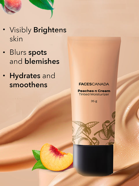 FACES CANADA Peaches N Cream Tinted Moisturizer - Honey Beige 03, Full Size (35 gm) | Soft Peachy, Natural Glow | Lightly Tinted BB Cream | Non Oily Lightweight Gel Formula | Blends Easily | Suitable For All Skin Types
