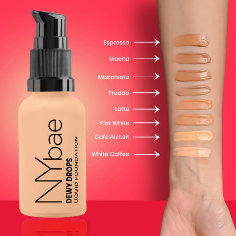 NY Bae Dewy Drops Foundation - Latte 02 (30 ml) | Fair Skin | Warm Undertone | Full Coverage | Long Lasting | Non-Transfer