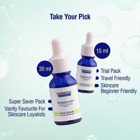 DERMDOC 2% Salicylic Acid Face Serum (30ml) | For Blackheads & Whiteheads | Targets Active Acne | Calms Irritation & Unclogs Pores