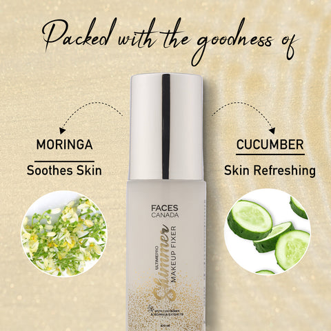 FACES CANADA Ultime Pro Shimmer Makeup Fixer, 100ml | Long Lasting Makeup Setting Spray | Keeps Makeup Intact | Glamourous Shimmer Finish | Hydrates, Soothes & Refreshes Skin | Alcohol Free