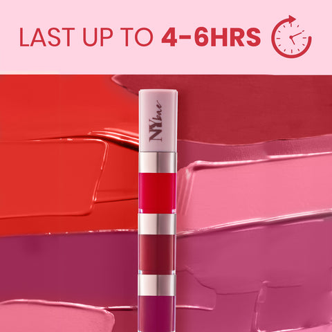 NY Bae 4 IN 1 Lip Play Liquid Lipstick - Rose Rush (4 ml) | Matte Lips | Super Pigmented | Multi-Use | Maroon & Red Shades | Travel Kit
