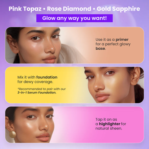 NY Bae Pro Strobe Cream Trial Pack of 3: Pink Topaz, Rose Diamond & Gold Sapphire (10 gm x 3) | Primer + Moisturizer + Highlighter | Dewy Glowing Skin | Instant Glow | Korean Glow, Sun-kissed Glow & Golden Hour Glow | Suited for all Skin Tones