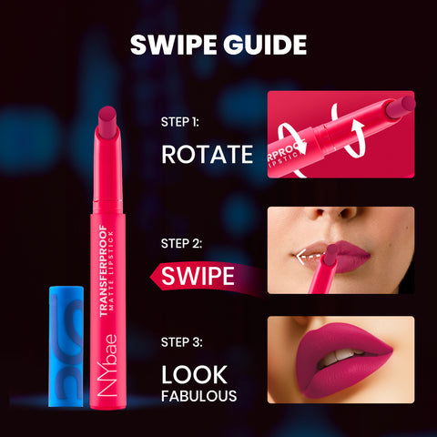 NY Bae Transfer-proof Matte Crayon Lipstick – Sangria 03 - 2 gm Creamy & Moisturizing | Vitamin E | Feather Light Texture | 12 shades for all Indian skin tones | Smudge Proof | Retractable Easy to Use | Smooth Application | 8 hrs+ Long Lasting