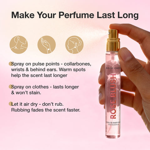 Good Vibes Rose Blush Eau de Parfum – Rose & Vanilla Musk | Soft Floral Perfume | Romantic, Elegant & Sweet Scent | Long-Lasting up to 10 Hours | Travel-Friendly Feminine Pocket Perfume for Women – 15 ml