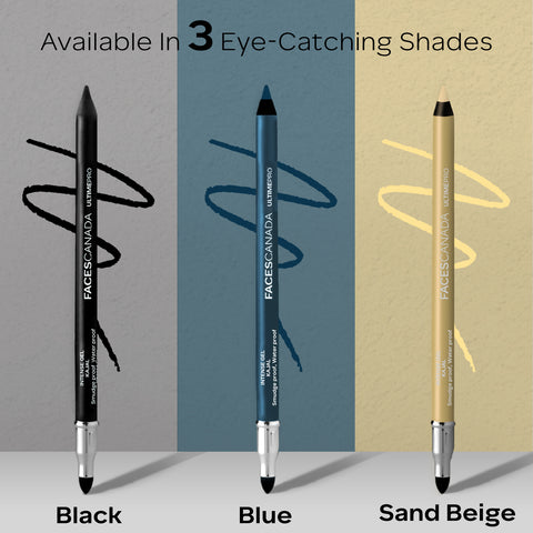FACES CANADA Ultime Pro Intense Gel Kajal With Smudger & Sharpener - Sand Beige, 1.2 gm | 24 Hr Long Stay | Waterproof & Smudgeproof | One Swipe Smooth Application | 3-in-1 Kajal, Eyeliner