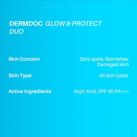 DERMDOC Glow & Protect Combo (Combo of 2) | 2% Kojic Acid Glow Fusion Formula Night Cream (50 gm) | UVA & UVB Broad Spectrum Sun Protection Gel Cream with SPF 40 PA+++ (50 gm)