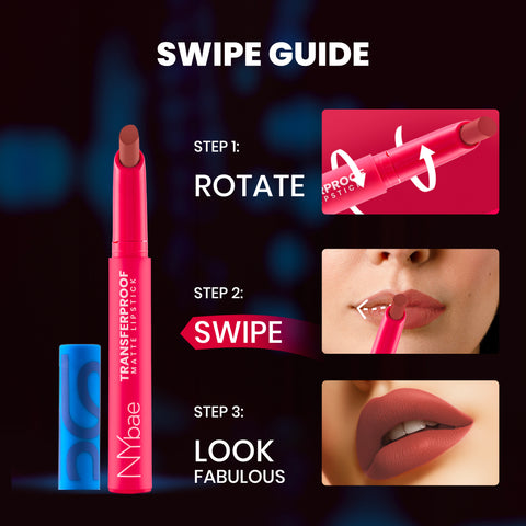 NY Bae Transfer-proof Matte Crayon Lipstick –Lover 06 - 2 gm Creamy & Moisturizing | Vitamin E | Feather Light Texture | 12 shades for all Indian skin tones | Smudge Proof | Retractable Easy to Use | Smooth Application | 8 hrs+ Long Lasting