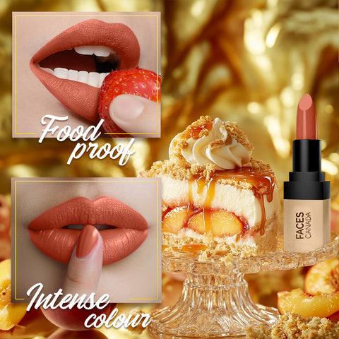 FACES CANADA Comfy Matte Velvet Touch Lipstick - Peach Cobbler 07, 4.2 gm | Velvety Matte Finish | 8HR Longstay | Intense Colour | Hydrating Lips | Smooth Application | Foodproof & Crackproof