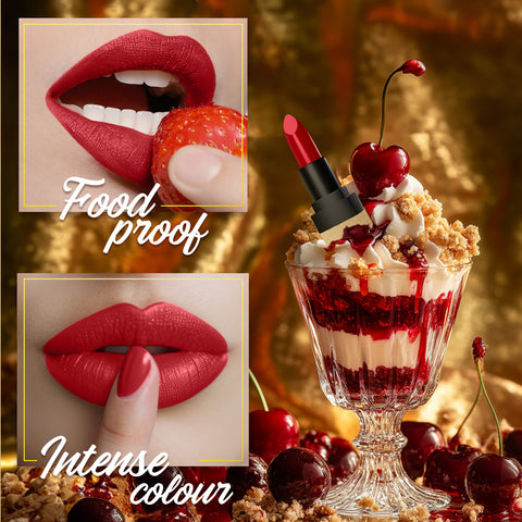 FACES CANADA Comfy Matte Velvet Touch Lipstick - Cherry Pie 02, 4.2 gm | Velvety Matte Finish | 8HR Longstay | Intense Colour | Hydrating Lips | Smooth Application | Foodproof & Crackproof