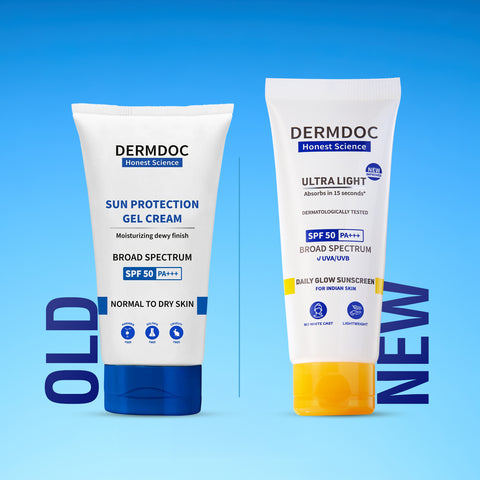 DERMDOC SPF 50 Ultra Light SPF Daily Glow Sunscreen (70 gm) | 50 gm + Extra 20 gm Free | Face Sunscreen | Lightweight | Non-Greasy | 0 White Cast | Oily Skin Friendly | Sunblock | PA+++ | Non-Comedogenic