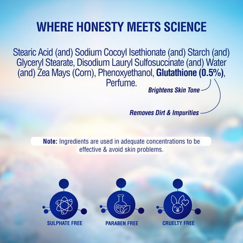 DERMDOC 0.5% Glutathione Cleansing Soap Bar (75 gm) | Soap Free Formula | Sensitive Skin Friendly | Skin Brightening | Gentle & Non-Drying