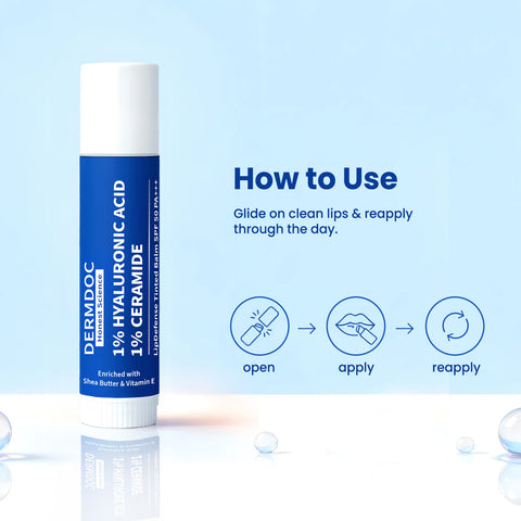DermDoc 1% Hyaluronic Acid + 1% Ceramide Berry Tinted Lip Balm SPF 50 PA+++ 4 gm| Hydrates, Repairs & Protects Lips | UV Defense + 4 Hr Water Resistance | High Tint Coverage | Deep Moisturization | Sun Protection| Enriched with Shea Butter & Vitamin E