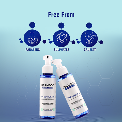 DERMDOC 5% Glycolic Acid Glow Boost Tonic (100 ml) | Toner For Glowing Skin | Gentle Exfoliation | Precision Spray Bottle | Skin Brightening