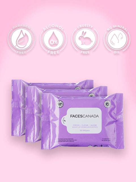 FACES CANADA Fresh Clean Glow Makeup Remover Wipes - 30 Wipes | Gentle Purifying | Ultra Soft | Instant Cleansing For All Skin Types | Hydrates & Moisturizes Skin | No Alcohol | No Parabens