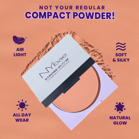 NY Bae Strobe Glow Compact Powder – Soft Pink 01 (8.5 gm) Fair-Medium Skin Tone | Highlighter + Compact | 10 Hrs+ Oil Control | Matte Glow | Shimmer Infused | Soft Powder Puff + Built-In Mirror |