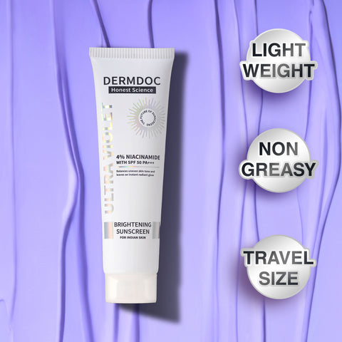 DERMDOC 4% Niacinamide Ultra Violet Brightening Sunscreen (30 gm) | PA+++ | Sunblock I Sunscreen for Oily Skin I UV Protection