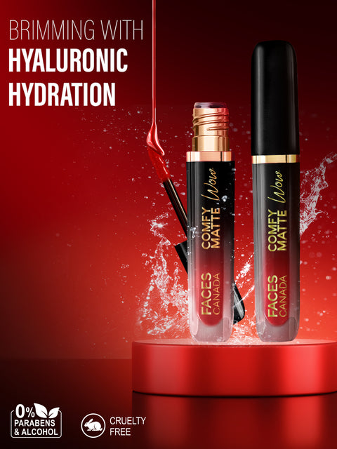Faces Canada Comfy Matte Wow Liquid Lipstick Ruby Rouge 03, (3.8 ml) | One Swipe Application | Highly Pigmented | Comfortable Wear | Glides Smoothly | Long Lasting | Transferproof