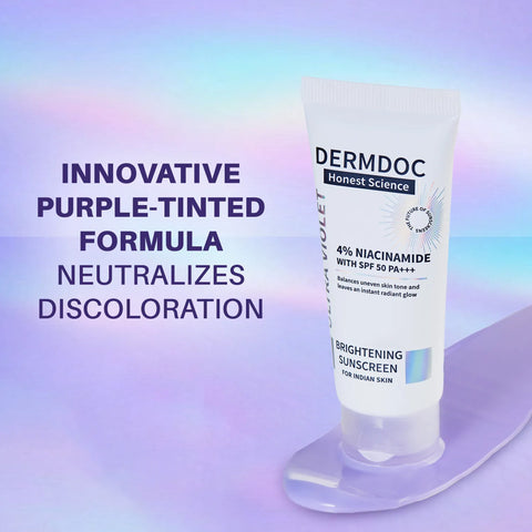 DERMDOC Glow & Shield Duo (Combo of 2) | 4% Niacinamide Ultra Violet Brightening Sunscreen with SPF 50 PA+++ Sun Protection (60 gm) | 10% Vitamin C Face Serum for Glowing Skin (12 ml)