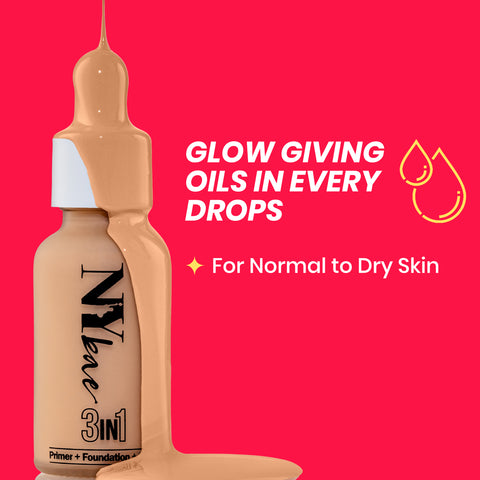 NY Bae 3 IN 1 Serum Foundation - Warm Cashew 03 (30 ml) | Infused with Primer | Moisturising I Glowing Korean Skin I Celeb Glow | Dewy Makeup | Evens Skin Tone | Ultra Glow
